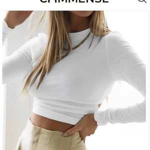 NWT. Commense Tie Back Long Sleeve Crop Shirt - white / medium